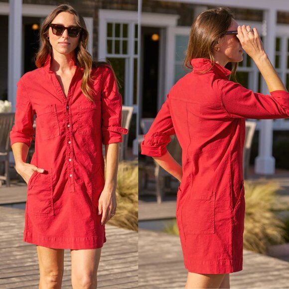 Frank & Eileen Southern Ireland Utility Dress Double Decker Red Linen Size XL - Picture 2 of 10
